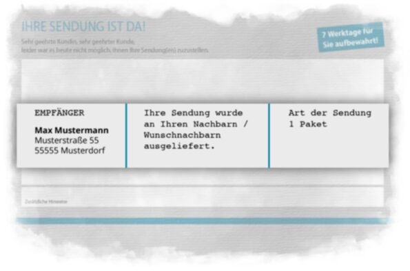 Paketschein, da keine private Packstation bzw. Packstation für zuhause vorhanden